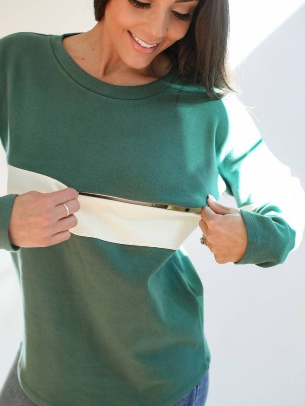 Movemama Cotton Forest Green Zip Nursing Pullover Sweatshirt